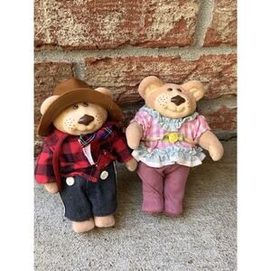 Pair Vint 1980's Xavier Roberts FURSKINS Panosh Place 5" Jointed-Flocked BEARS